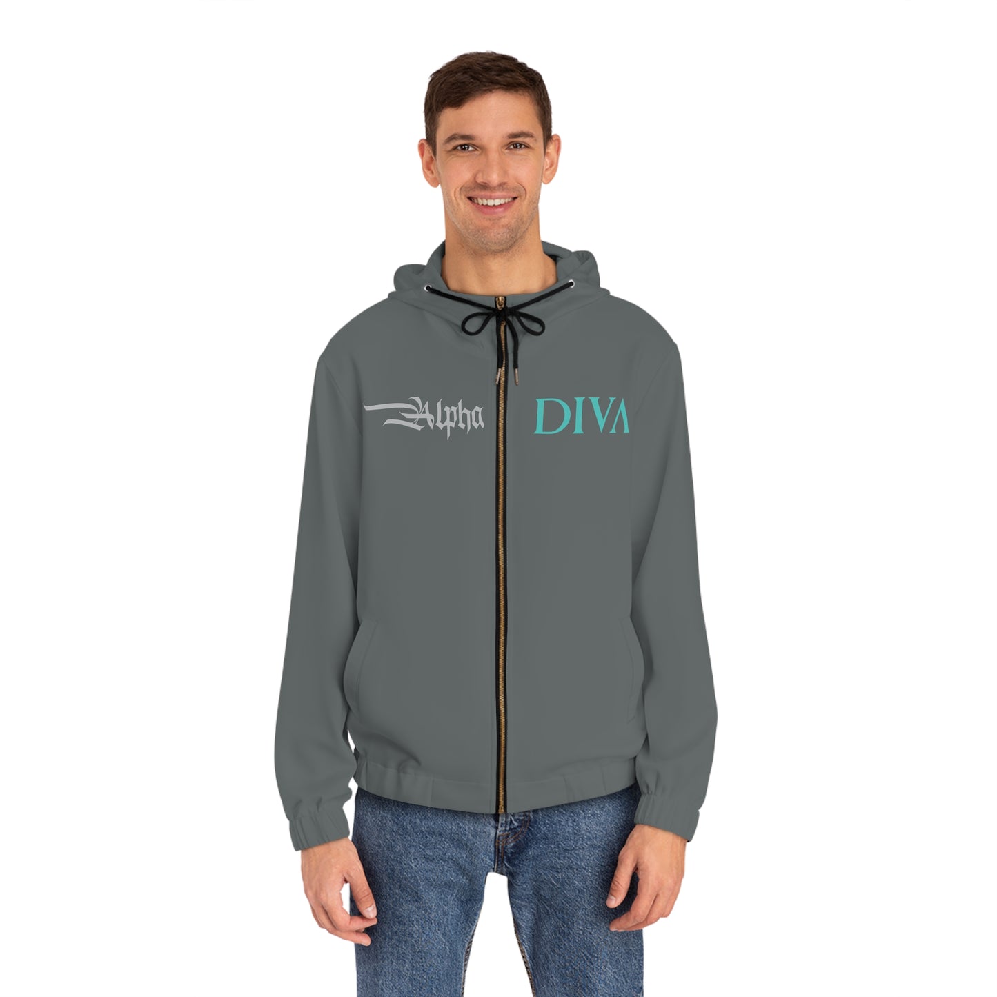 AlphaDiva Drake Grey Full-Zip Hoodie