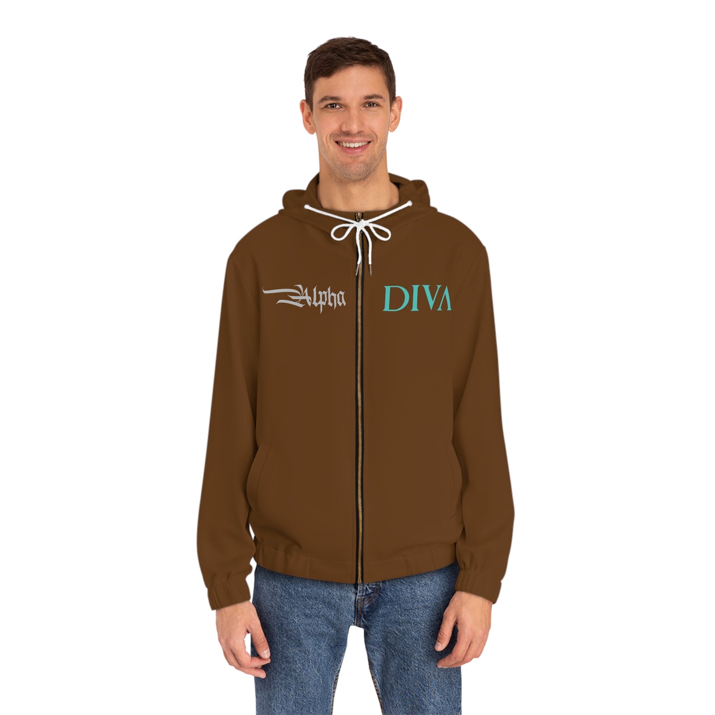 AlphaDiva Espresso Brown Full-Zip Hoodie