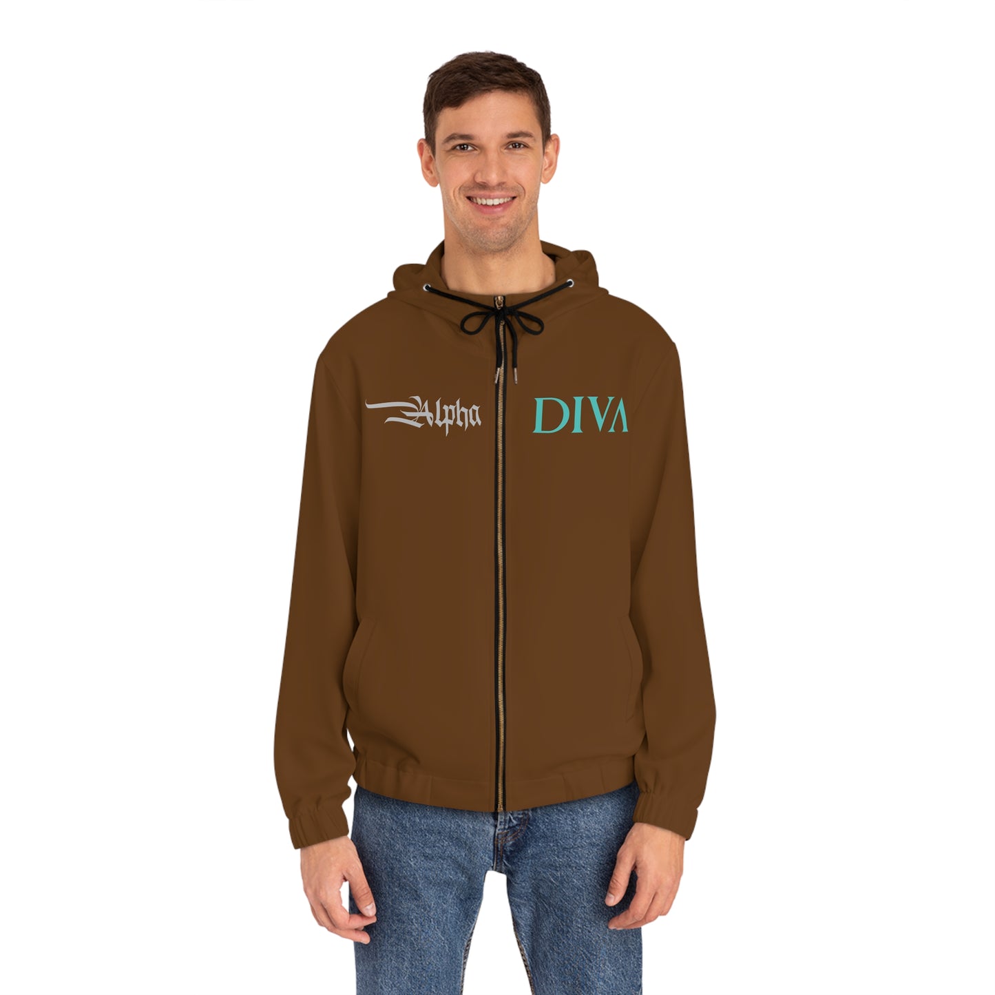 AlphaDiva Espresso Brown Full-Zip Hoodie