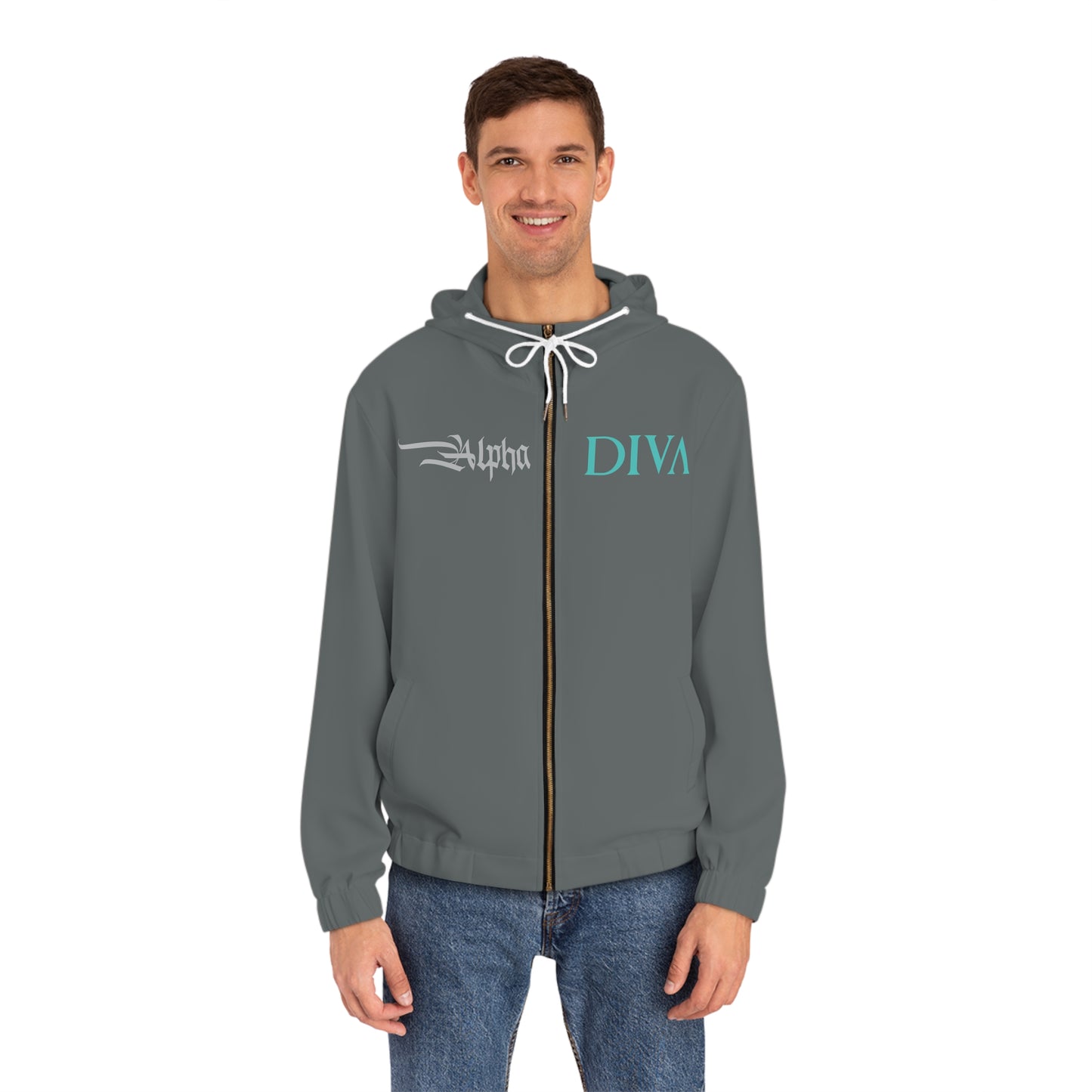 AlphaDiva Drake Grey Full-Zip Hoodie