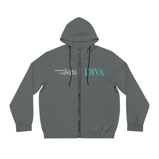 AlphaDiva Drake Grey Full-Zip Hoodie