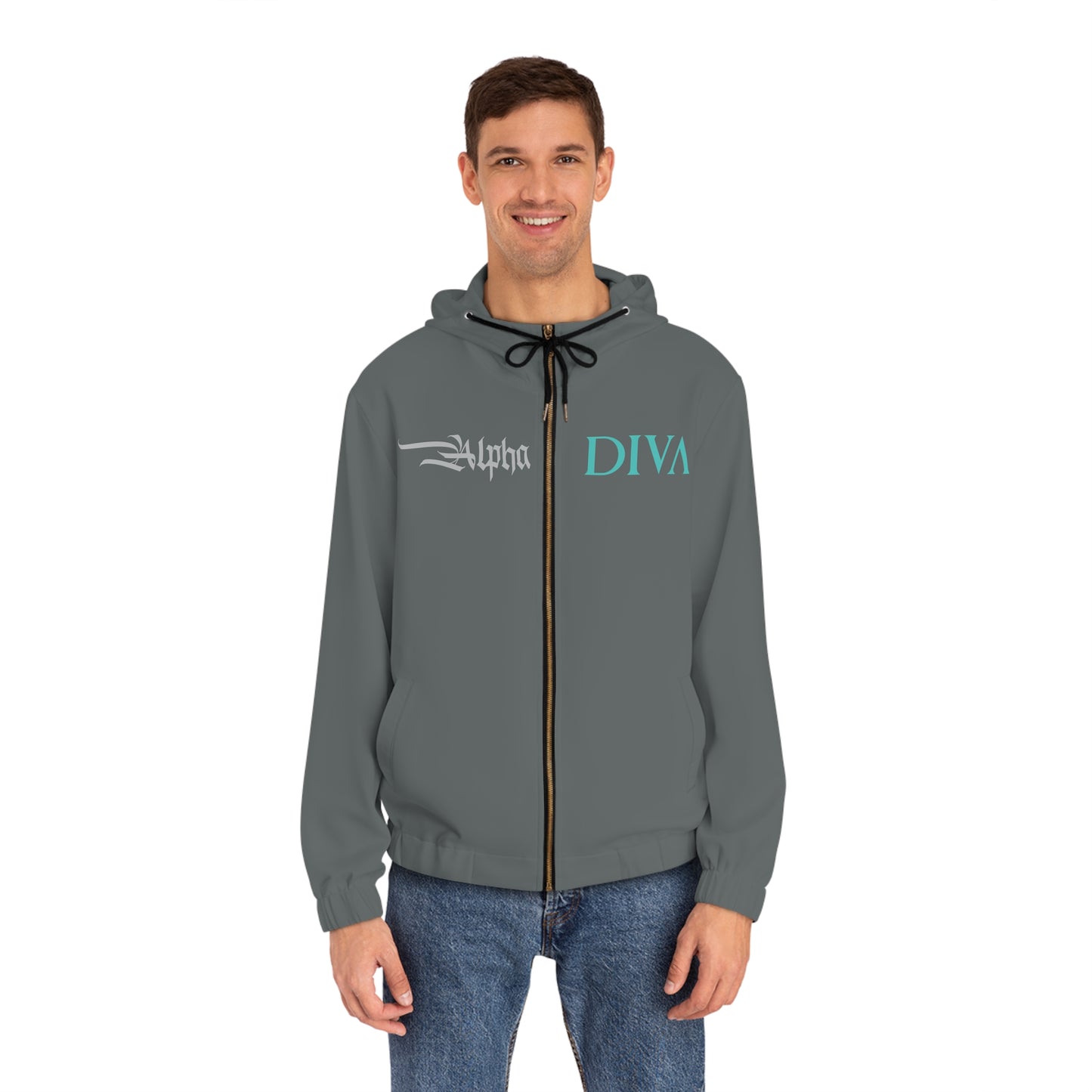 AlphaDiva Drake Grey Full-Zip Hoodie