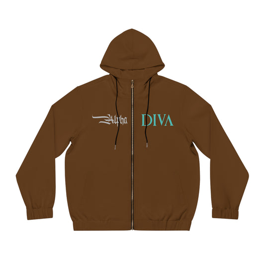 AlphaDiva Espresso Brown Full-Zip Hoodie