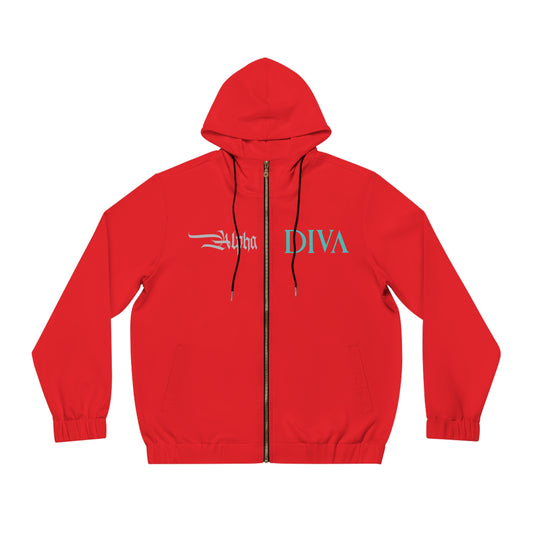 AlphaDiva Safari Red Full-Zip Hoodie