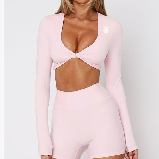 Bubble Gum Pink Halo Allure Twist Sports Bra